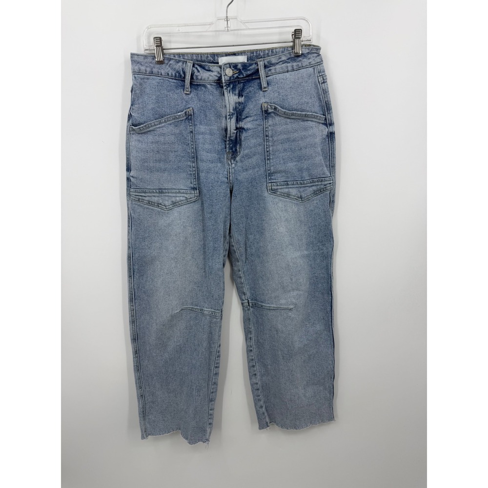 Vervet V3575 heroine barrel crop Jeans Women 30 Blue Light Wash Raw Hem Patch